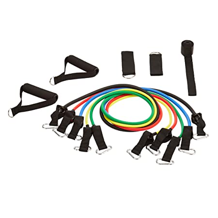 AmazonBasics 11 Piece Resistance Toning Tube Set with Door Anchor and Foam Handles