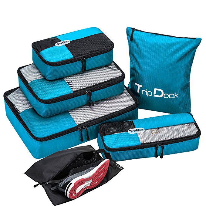 TripDock Packing Cubes 6 Set Luggage Packing Organizers Lightweight Travel Cubes with Laundry and Shoe Bag