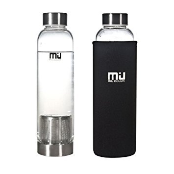 MIU COLOR® 550ml Eco-friendly Glass Water Bottle,BPA-Free Portable Sports Bottle,Leak-proof Stainless Steel Cap with Nylon Sleeve Drinking Bottle