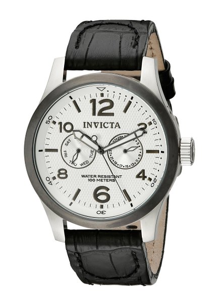 Invicta Men's 13009 I-Force Silver Textured Dial Black Leather Watch