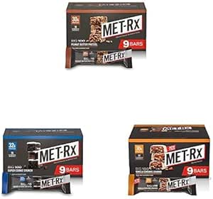 Bundle of MET-Rx Big 100 Colossal Protein Bars, Great as Healthy Meal Replacement, Snack, and Help Support Energy, 9 Peanut Butter Pretzel   9 Super Cookie Crunch   9 Vanilla Caramel Churro