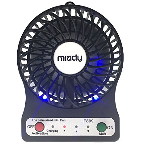 Miady 3-inch Ultra Portable Fan Rechargeable USB Personal Fan for Travel and Outdoor Activities, 3 Speeds with LED Light (Black)