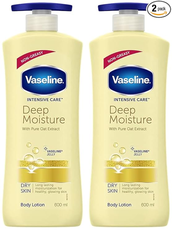 Vaseline Intensive Care Deep Moisture Nourishing Body Lotion 600 ml, Daily Moisturizer for Dry Skin, Gives Non-Greasy, Glowing Skin - For Men & Women (Pack of 2)