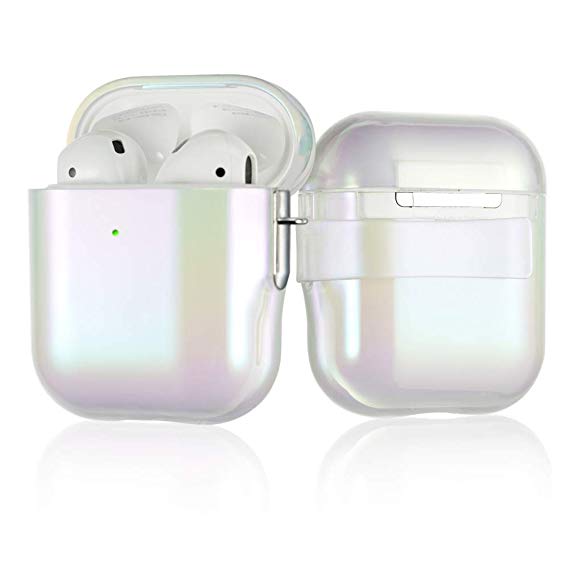 AirPods Case 6 in 1 Airpods Accessories Kits White Hard Stylish Protective Cover for Apple AirPods 1st/2nd (Front LED Visible) with Belt Clip, Carabiner/Strap/Earhooks/Watch Band Holder by KINGXBAR