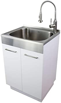Transolid TCA-2420-WS 24-in x 20-in x 34.6-in Laundry Sink Cabinet with Faucet, White