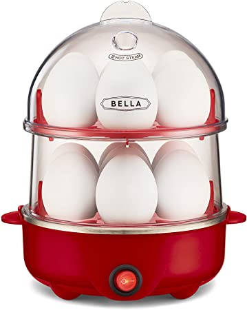 BELLA 17290 Double Cooker, Rapid Boiler, Poacher Maker Make up to 14 Large Boiled Eggs, Poaching and Omelete Tray included, Stack, Red