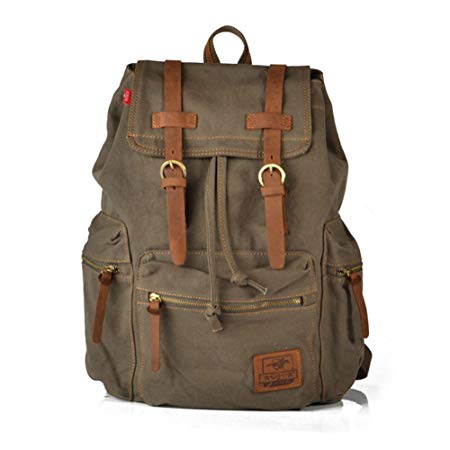 Estarer Vintage Canvas Backpack School Bag Travel Backpack for Teenagers -Army Green