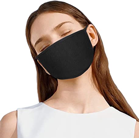 KISSBUTY 2 Pack Unisex Black Mask Dust Wind Sun Protective Mask for Adults 3 Layers Cotton (2)