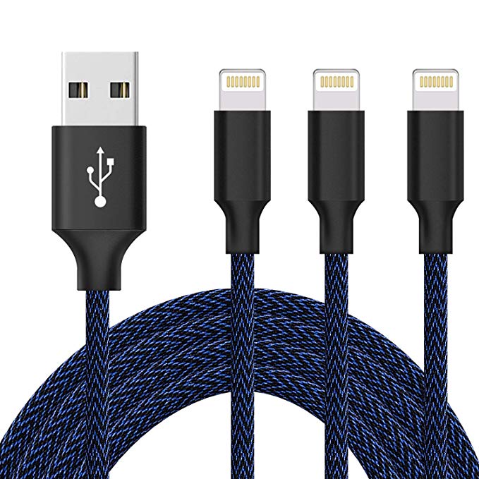 Aonsen Phone Cable 3Pack 10FT Nylon Braided USB Charging & Syncing Cord Compatible with Phone XS MAX XR X 8 8 Plus 7 7 Plus 6s 6s Plus 6 6 Plus (Black Blue)