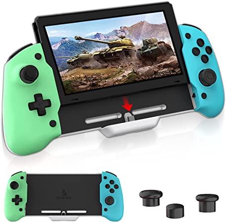 NexiGo Switch Controller for Handheld Mode, Ergonomic Controller for Nintendo Switch with 6-Axis Gyro, Dual Motor Vibration, PD Fast Charge, Compatible with All Games of Switch (Green & Blue)