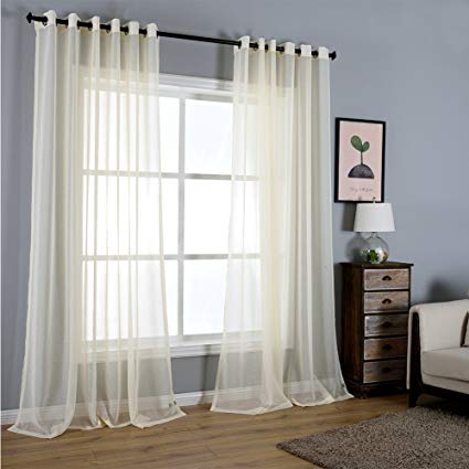 Dreaming Casa Solid Sheer Curtains Draperies Beige Grommet Top, 2 Panels 72" W x 96" L