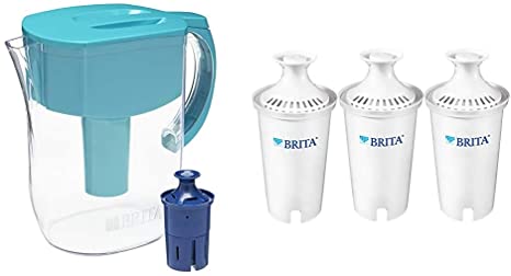 Brita Everyday Pitcher with 1 Longlast Filter, Large 10 Cup, Turquoise & Water Replacement Filters for Pitchers and Dispensers, 3ct, White