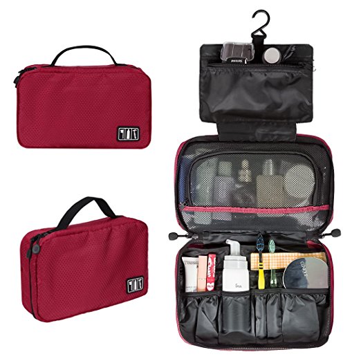 BAGSMART Travel Hanging Toiletry Cosmetic Bag Carry-on Makeup Organizer Portable Wash Totes, Red