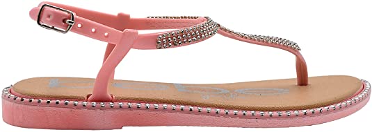 bebe Girls Big Kid PCU Sparkly Rhinestone T-Strap Sandal with Jeweled Trim and Adjustable Back Strap - Fashion Summer Shoes