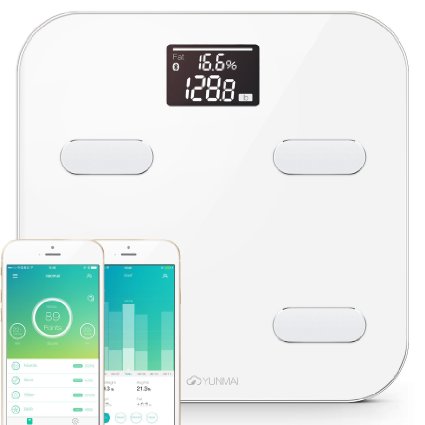Yunmai Precision Bluetooth Smart body scale 8 Body statistics measurement 16 user recognition and bluetooth 40 fast automatic connection technology with FREE smartphone APP