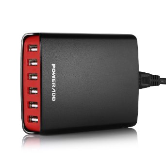 Poweradd 50W10A 6-Port USB Charger with Smart Charge for iPhone 6s6 Plus iPad Air2mini 3 Galaxy S6 edge Note 5 Tab 4 and other USB-Enabled Devices