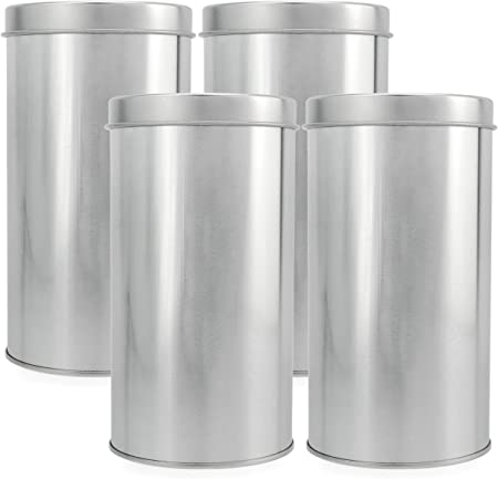 Solstice Double Seal Tea Canisters (4-Pack, Large); Round Metal Containers with Interior Seal Lid