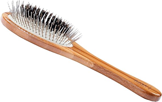 Bass Brushes Medium Oval Wire and Boar Pet Brush with Bamboo Wood Handle