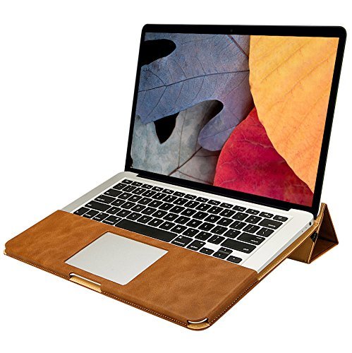 Jisoncase New MacBook 12-inch with Retina Display Case Newest Version 2015 One-Piece Designed Protective Book Folio PU Leather Sleeve Pouch Shell Case Cover for Apple Newest MacBook 12 2015 Release with Stand Function Vintage Brown JS-AIR-07R20USA