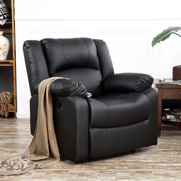 Belleze Padded Recliner Chair Plush Leather Overstuffed Armrest Back, Black