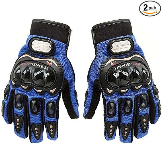 Tcbunny Pro-biker Motorbike Carbon Fiber Powersports Racing Gloves (Blue, Large)