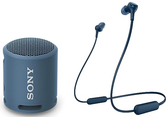 Sony Srs-Xb13 Wireless Extra Bass Portable Bluetooth Speaker & WI-XB400 Wireless Extra Bass in-Ear Headphones with 15 hrs Battery, Quick Charge, Magnetic Earbuds, Tangle Free Cord, BT Ver 5.0 (Blue)