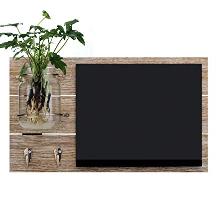 Round Rich Chalkboard with Mason jar with 2 Key Hooks for Wall - Rustic Wall Décor