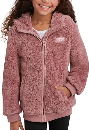 Reebok Girls’ Fleece Jacket – Full Zip Faux Fur Teddy Coat – Sherpa Fleece Hooded Sweatshirt Jacket for Girls (7-16)