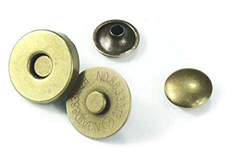 ALL in ONE Magnetic Snaps Purse Double Rivet Closures Round Clasp Stud Button (Antique Bronze 10 Sets)