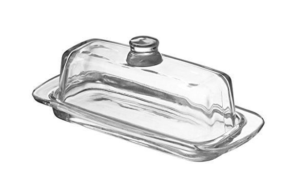 Fisher Glass Butter Dish with Handled Lid (Rectangular) Classic Covered 2-Piece Design | Clear, Traditional Kitchen Accessory | Dishwasher Safe