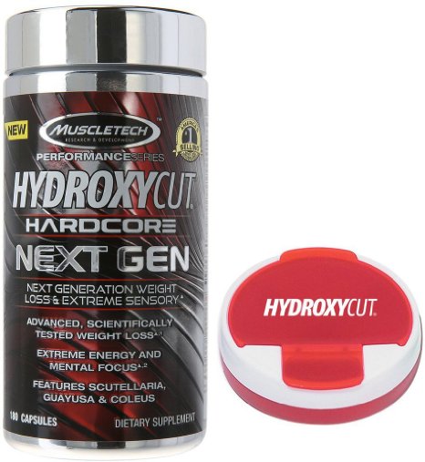 MuscleTech Hydroxycut Hardcore Next Gen, Next Generation Weight Loss & Extreme Sensory, 180 Capsules W/Bonus Pill Organizer