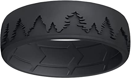 ROQ Breathable Silicone Wedding Bands for Men - Hunter Silicone Ring with Inner Arrow Shape Grooves for Enhanced Breathability - Unique Design Silicone Rubber Ring for Men - 8mm Width