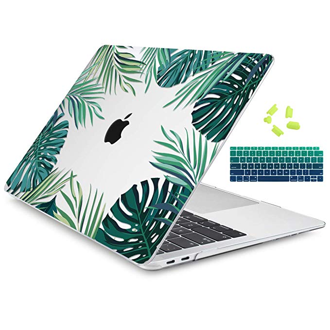 Dongke for New MacBook Air 13 Inch Case 2018 Release A1932, Crystal Clear Hard Shell Cover for MacBook Air 13" with Retina Display & Touch ID (Tropical Leaf)