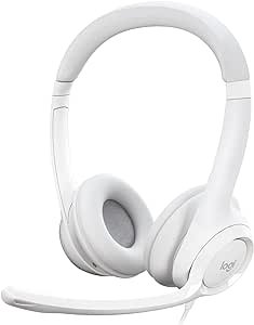 Logitech H390 Wired Headset for PC/Laptop, Stereo Headphones with Noise Cancelling Microphone, USB-A, In-Line Controls, Works with Chromebook - Off White