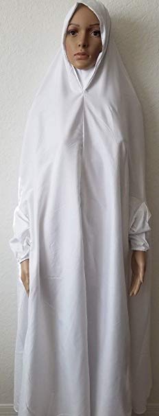 Solid White One Piece Muslim Women Prayer Dress Isdal Pray Outfit Cover Clothing