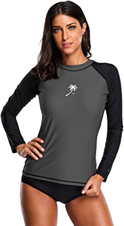 ATTRACO Rash Guard Women Long Sleeve Swim Top UV Sun Protection Swim Shirts