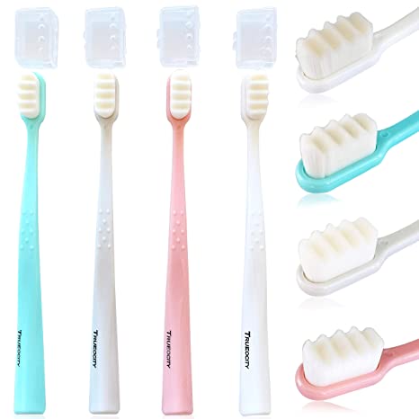 Extra Soft Toothbrush 4 Pack Micro Nano Silk Toothbrushes 20,000 Bristles for Adult Kids & Teen. Ultra Soft Bristle for Sensitive Gums Recession & Perio. Small Head for Hard to Reach Teeth