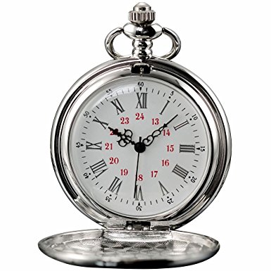 AMPM24 Vintage Silver Mens Womens Ladies Quartz Pendent Pocket Watch Clock Chain Gift WPK027