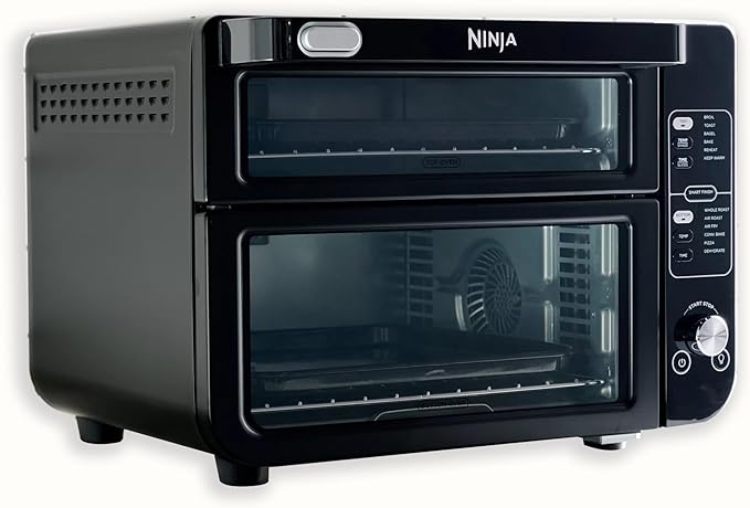 Ninja DCT401QBK 12-in-1 Double Oven with FlexDoor, FlavorSeal & Smart Finish, Rapid Top Convection and Air Fry Bottom, Bake, Roast, Toast, Air Fry, Pizza and More, Black (Renewed)