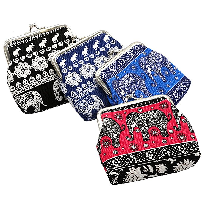 Oyachic 4 Packs Coin Pouch Purse Clasp Closure Assorted Pattern Wallet Exquisite Gift 4.7"L X 3.5" H"
