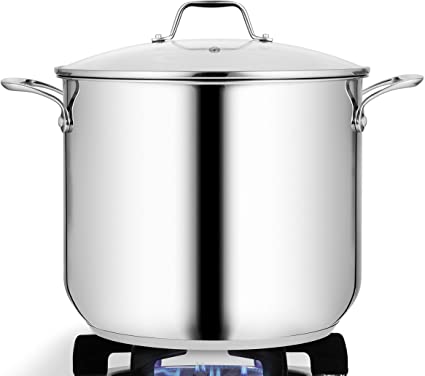 NutriChef Soup Pot with See Through Lid, Dishwasher Safe Stainless steel Pot Food Grade Heavy Duty Induction-Large, Stew, Simmering Se