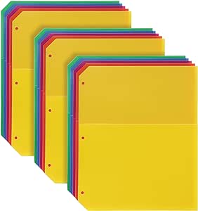 Oxford Poly Binder Dividers, Double Pocket, 3 Hole Punch Organizers, Bright Colors, 5 Untabbed Non-Stick Organizers, Pack of 3 Index Dividers (59800)