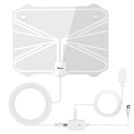 TV Antenna, Reignet 50 to 70 Mile Range Amplified Indoor HDTV Antenna with Detachable Amplifier Signal Booster and 16.5FT Coax Cable - White