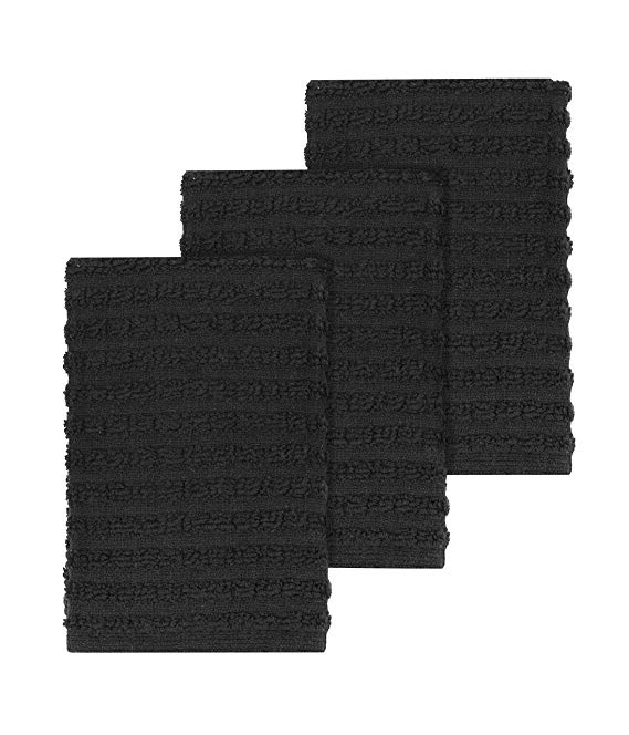 Ritz Royale Collection 100% Combed Terry Cotton, Highly Absorbent, Kitchen Dish Cloth Set, 13-3/4" x 12", 3-Pack, Solid Black
