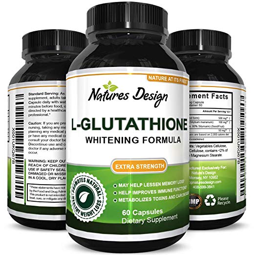 Pure Glutathione   Milk Thistle Extract Supplement - Potent Antioxidant for Immune System Support - Natural Skin Whitening Pills Give An Even Skin Complexion - 650 mg Serving By Nature's Design