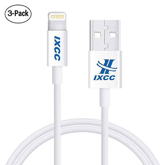 iXCC Lightning Cable 1ft, iPhone Charger, for iPhone X, 8, 8 Plus, 7, 7 Plus, 6s, 6s Plus, 6, 6 Plus, SE 5s 5c 5, iPad Air 2 Pro, iPad Mini 2 3 4, iPad 4th Gen [Apple MFi Certified](3Pack White)