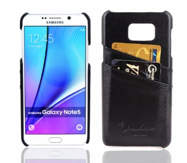 Note 5 Case, Nvwa Samsung Galaxy Note 5 Case Premium Genuine Leather Wallet Case with Credit Card ID Holders- Black