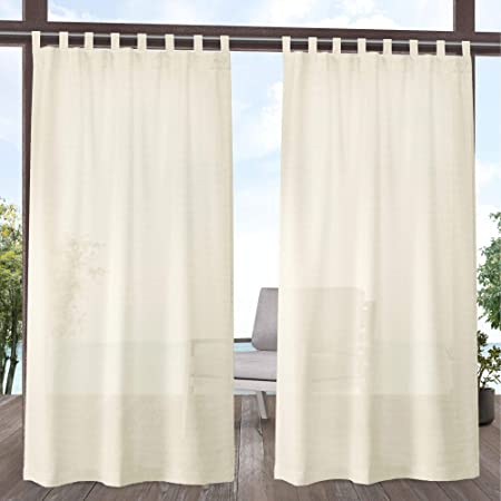 Exclusive Home Curtains Miami Sheer Textured Indoor/Outdoor Tab Top Curtain Panel Pair, 54x108, Ivory