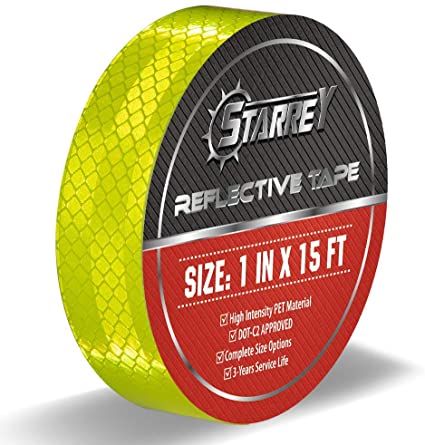 Starrey Reflective Tape 1 inch Wide 15 FT Long DOT-C2 High Intensity Fluorescent Yellow - 1 inch Trailer Reflector Safety Conspicuity Tape for Vehicles Trucks Bikes Cargos Helmets