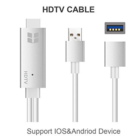 Lightning to HDMI Cable Adapter, Lightning Digital AV to HDMI 1080P HDTV Cable Adaptor Connector for iPhone/iPad/iPod/Samsung Plug and Play (White)
